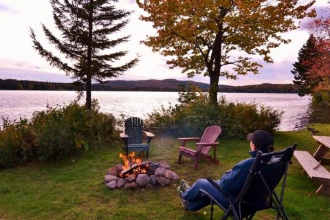 fall foliage, camping, lopstick, pittsburg, NH, campfire, family vacation